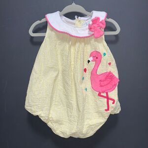Sunshine Baby Girls 12m Bubble Romper Yellow Flamingo